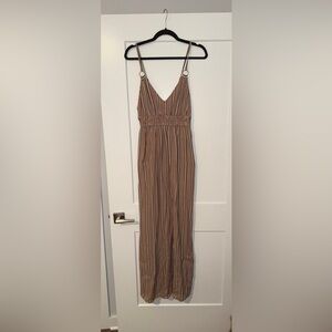 Lovestitch Tan and White Striped Maxi Dress